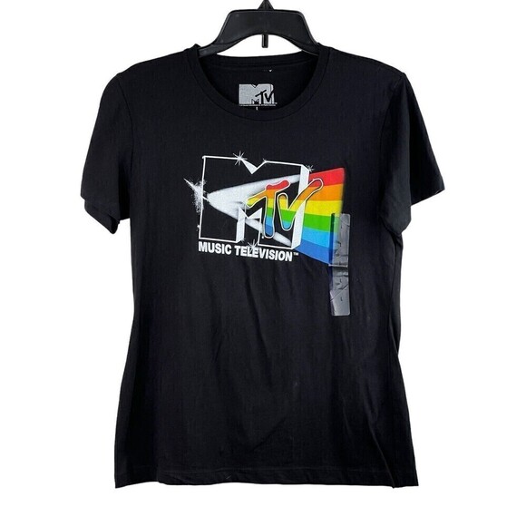 MTV Music Television @ 2020 Viacom International Ladies Black T-Shirt Size L - Picture 5 of 5
